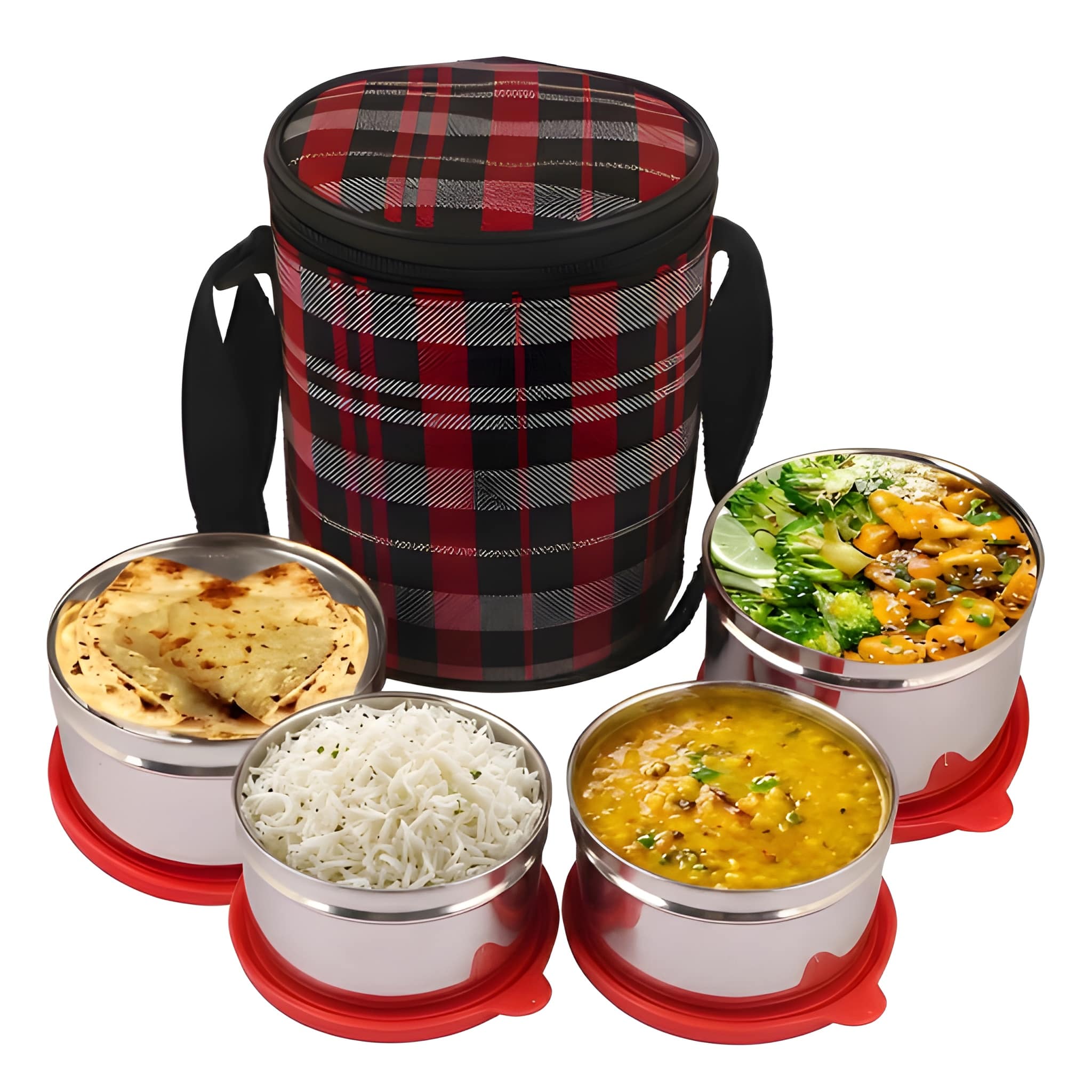 4 Box Tiffin Lunch Box Set with Carry Bag | Stainless Steel Food Container Set for Office, School, College, Travel & Daily Use | Meal Box for Men, Women & Students (Original)