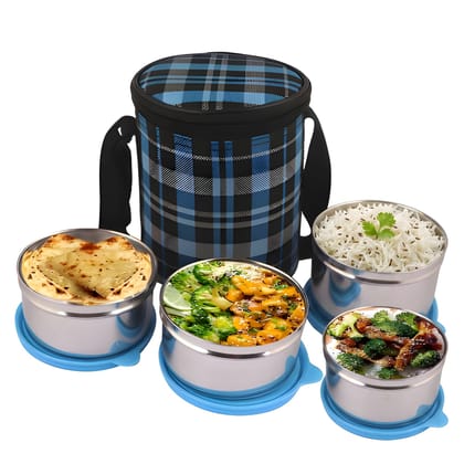 4 Box Tiffin Lunch Box Set with Carry Bag | Stainless Steel Food Container Set for Office, School, College, Travel & Daily Use | Meal Box for Men, Women & Students (Original)