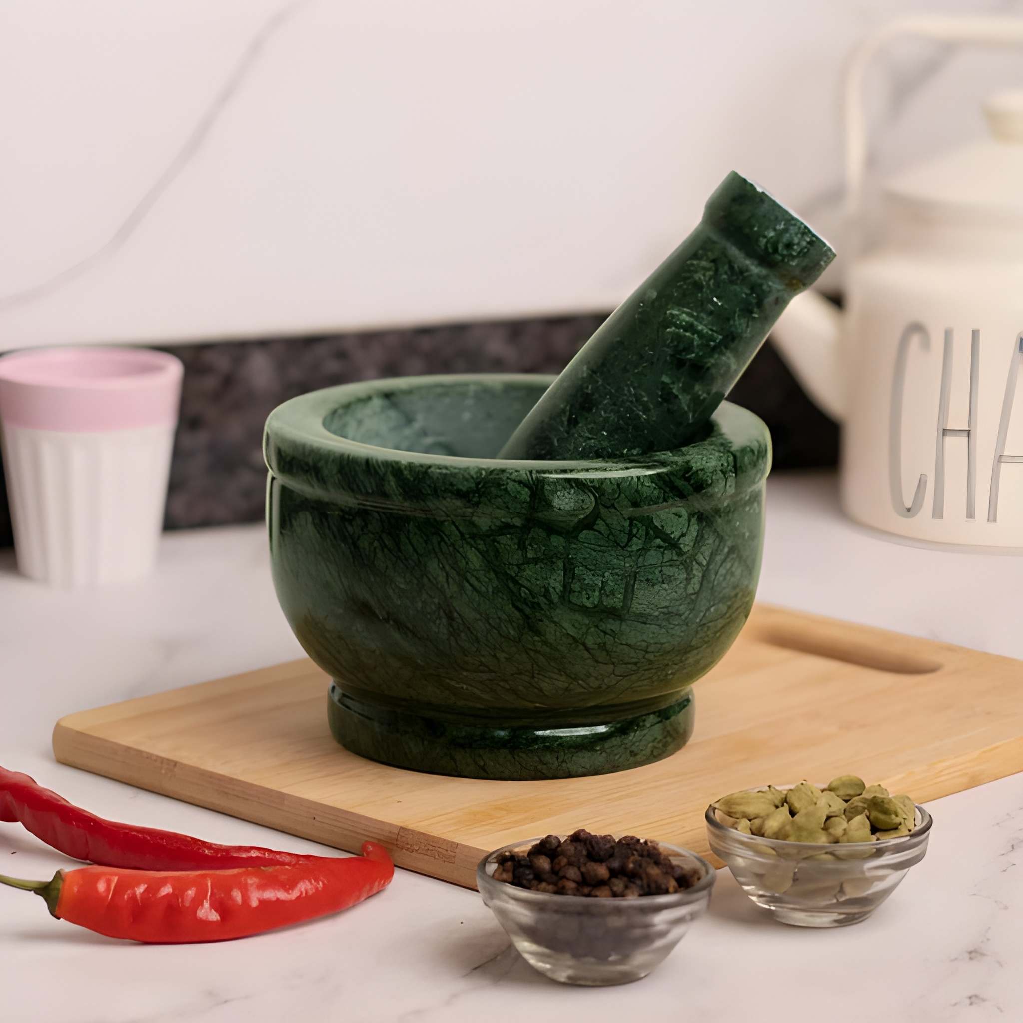 Marble Mortar and Pestle Set of 1 | Heavy Duty Kitchen Masher & Grinder | Manual Spice, Herb, Garlic & Ginger Crusher | Traditional Stone Mortar Pestle for Kitchen (Original)