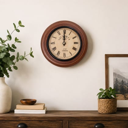 Vintage Wooden Wall Clock with Roman Numeral Dial | Classic Round Decorative Clock for Home & Office Vintage Wooden Wall Clock with Roman Numeral Dial | Classic Round Decorative Clock for Home & Office
