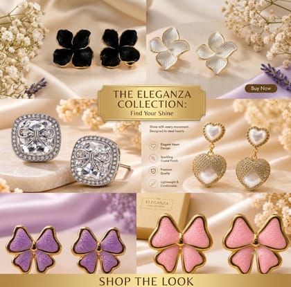 Elegantra 18k Gold Plated 6 Pairs Combo Earring Set for Women & Girls | Anti Tarnish Waterproof Stainless Steel Minimalist Flower Studs, Heart Dangle & American Diamond Bow Tops | Aesthetic Fashion Jewellery for Girls