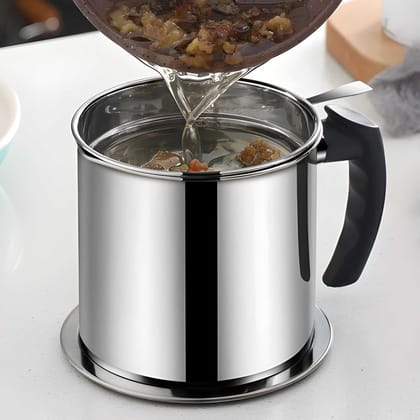 Heavy Duty Stainless Steel Oil Strainer Pot | Cooking Oil Storage Container with Removable Fine Filter | Reusable Grease Can with Lid & Heat-Resistant Handle | Kitchen Oil Filter & Storage Container (Original)