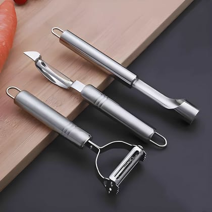 Heavy Duty 3-in-1 Stainless Steel Vegetable Peeler & Slicer Set | Multi-Blade Kitchen Tool | Multipurpose Fruit & Vegetable Peeling, Slicing & Cutting Tool for Kitchen (Original)