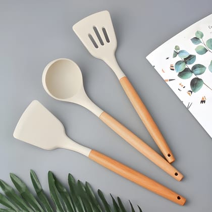 Silicone Spatula Set of 3 | Heat-Resistant Non-Stick Cooking & Baking Spatulas with Wooden Handle | Flexible Food Grade Silicone Turner & Scraper | Easy to Clean Kitchen Tools (Original)