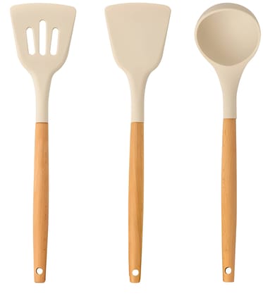 Silicone Spatula Set of 3 | Heat-Resistant Non-Stick Cooking & Baking Spatulas with Wooden Handle | Flexible Food Grade Silicone Turner & Scraper | Easy to Clean Kitchen Tools (Original)
