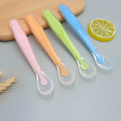 WUGO Soft-Tip Silicone Baby Feeding Spoons Set of 4 | Gentle First Stage Feeding Spoons for Babies | Flexible Food-Grade Silicone Spoon for Infant Feeding, Weaning & Baby Food (Original)