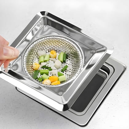 Heavy Duty Square Stainless Steel Sink Strainer Basket | Kitchen Sink Drain Filter & Stopper | Anti-Clogging Waste Strainer for Kitchen Basin, Wash Basin & Drain Hole | Removable Sink Filter (Original)