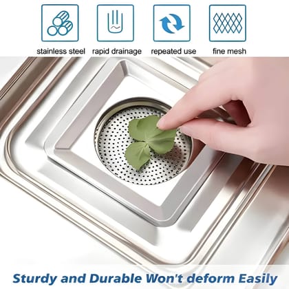 Heavy Duty Square Stainless Steel Sink Strainer Basket | Kitchen Sink Drain Filter & Stopper | Anti-Clogging Waste Strainer for Kitchen Basin, Wash Basin & Drain Hole | Removable Sink Filter (Original)