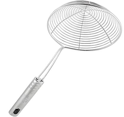 Heavy Duty Stainless Steel Wire Skimmer Spoon Ladle Set of 3 | Frying Oil Strainer Jhara with Long Handle | Deep Fry Skimmer Spoon for Pakora, Puri, Samosa, Fries & Kitchen Cooking (Original)