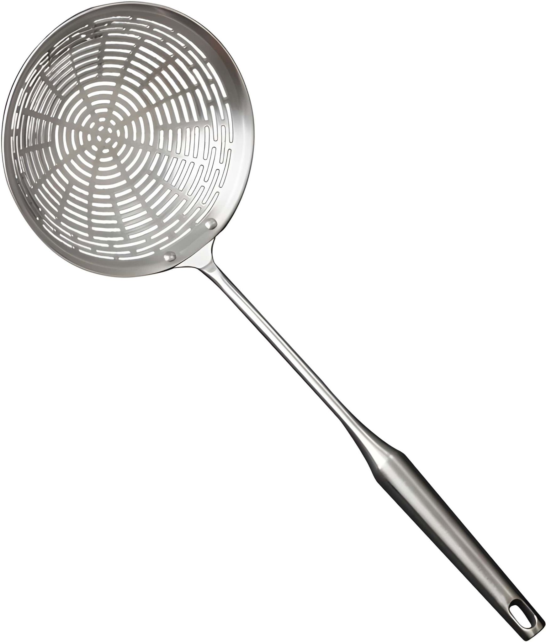 WUGO Stainless Steel Slotted Skimmer Spoon | Long Handle Pasta Strainer & Draining Ladle | Multipurpose Cooking Spoon for Frying, Boiling, Pasta, Noodles & Food Draining (Original)