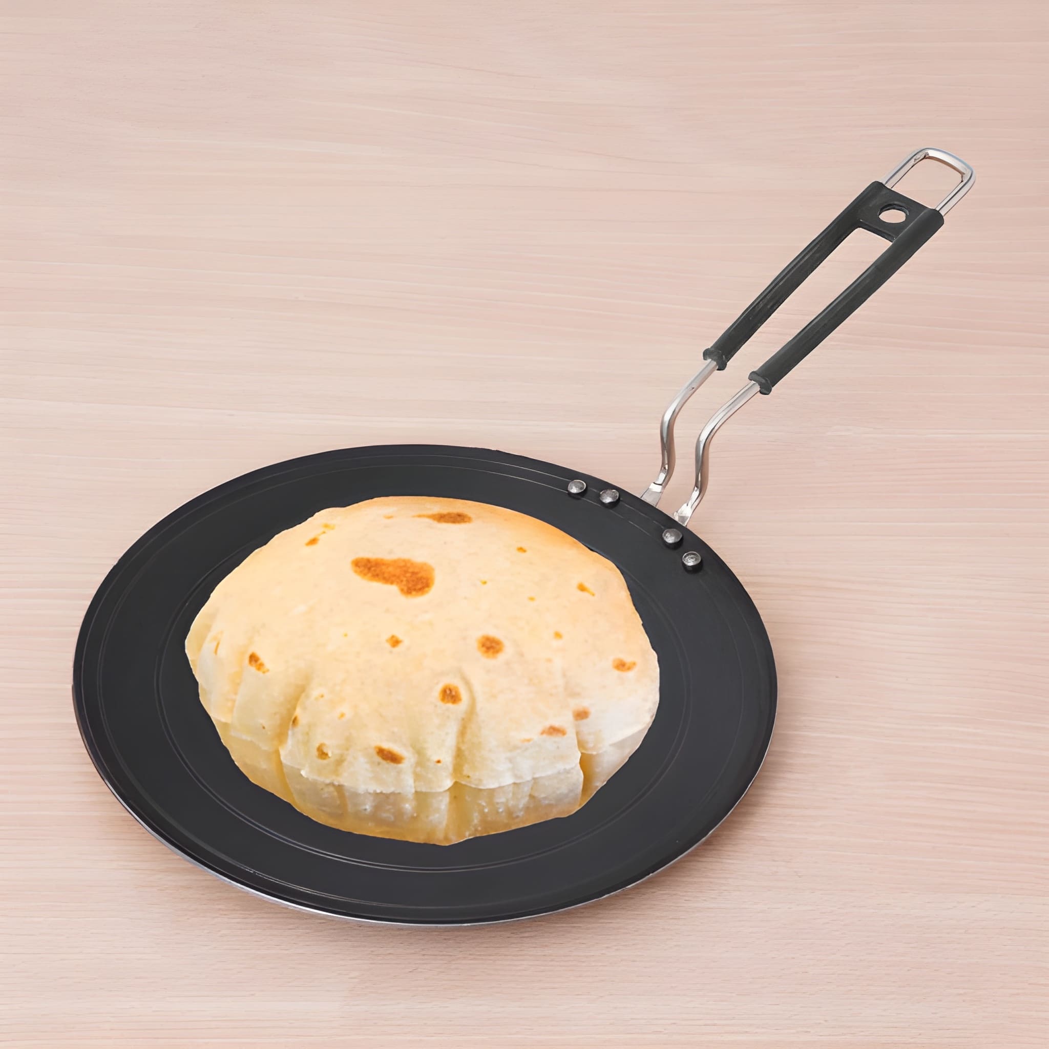 Heavy Duty Iron Loha Roti Tawa with Steel Handle | Heavy Duty Flat Iron Tawa for Roti, Chapati, Paratha & Dosa | Traditional Indian Cooking Tawa | Gas Stove Compatible Kitchen Cookware (Original)