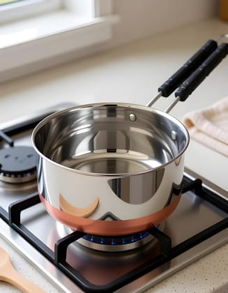 WUGO Stainless Steel Copper Bottom Sauce Pan 1000 ML | Flat Base Tea & Milk Pan with Handle | Multipurpose Sauce Pot, Tapeli & Patila for Kitchen Cooking | Stainless Steel Saucepan (Original)