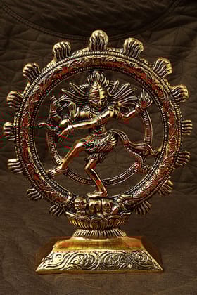 DreamKraft Metal Lord Shiva Dancing Natraj Statue Decorative showpiece (Gold, 19x15x4 cm)