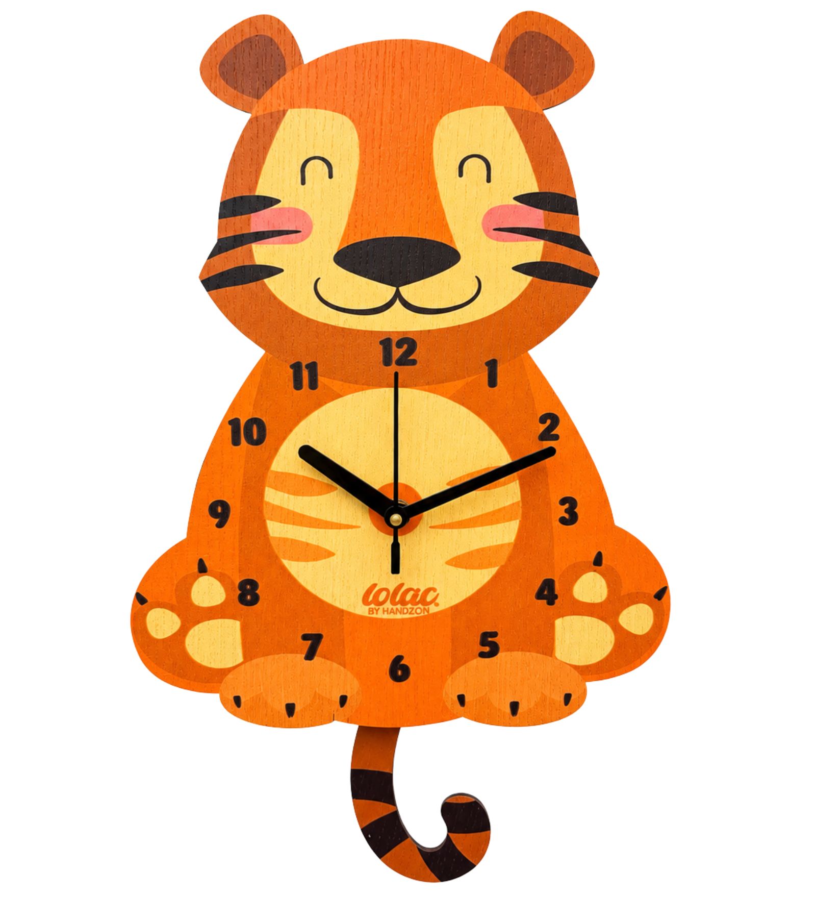 LOLAC Leo Tiger Wooden Pendulum Wall Clock for Kids, 5+ Years