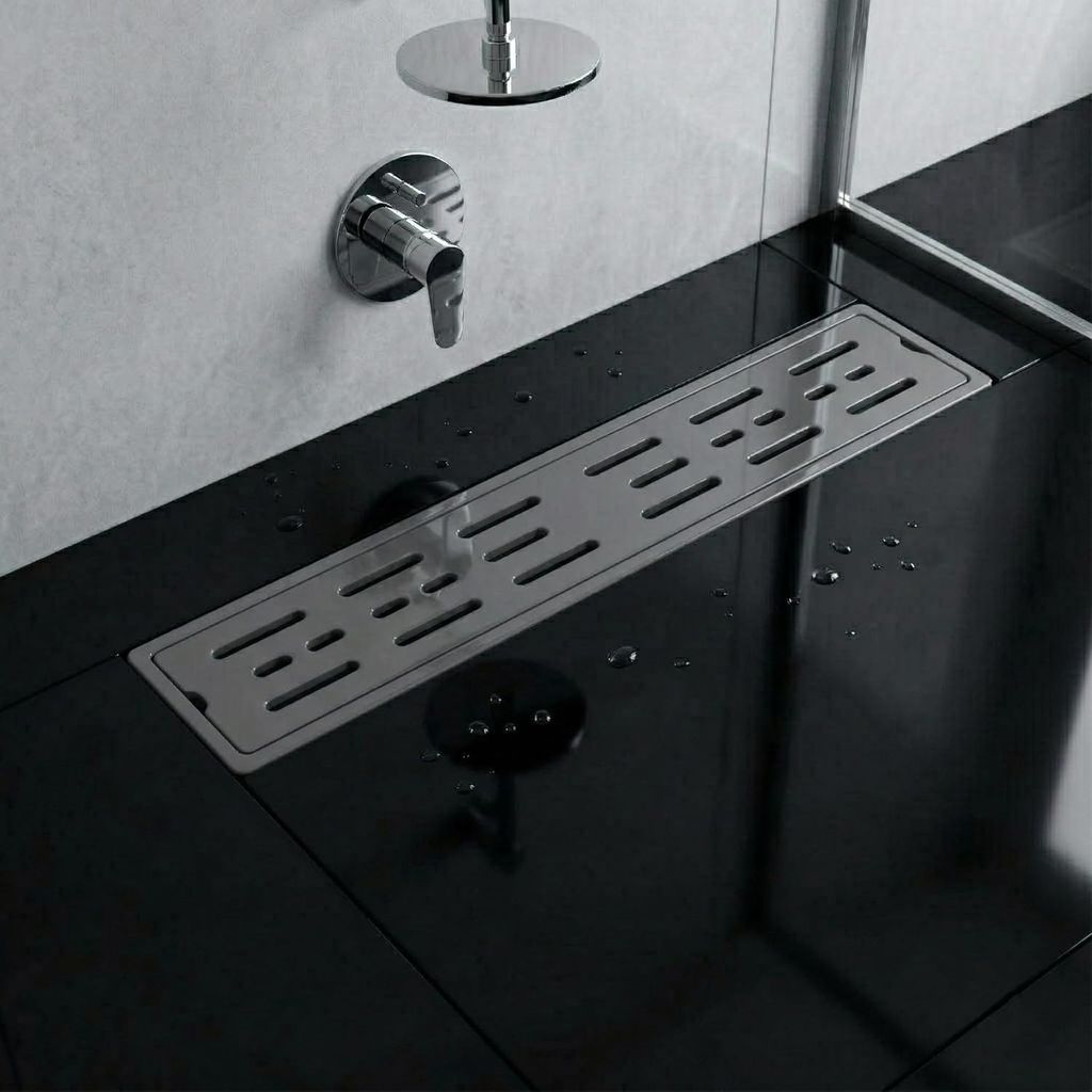 Ceramic (24 x 4 Inches) Melamine Shower Channel Floor Drain Grey Glossy Finish (RG-220)