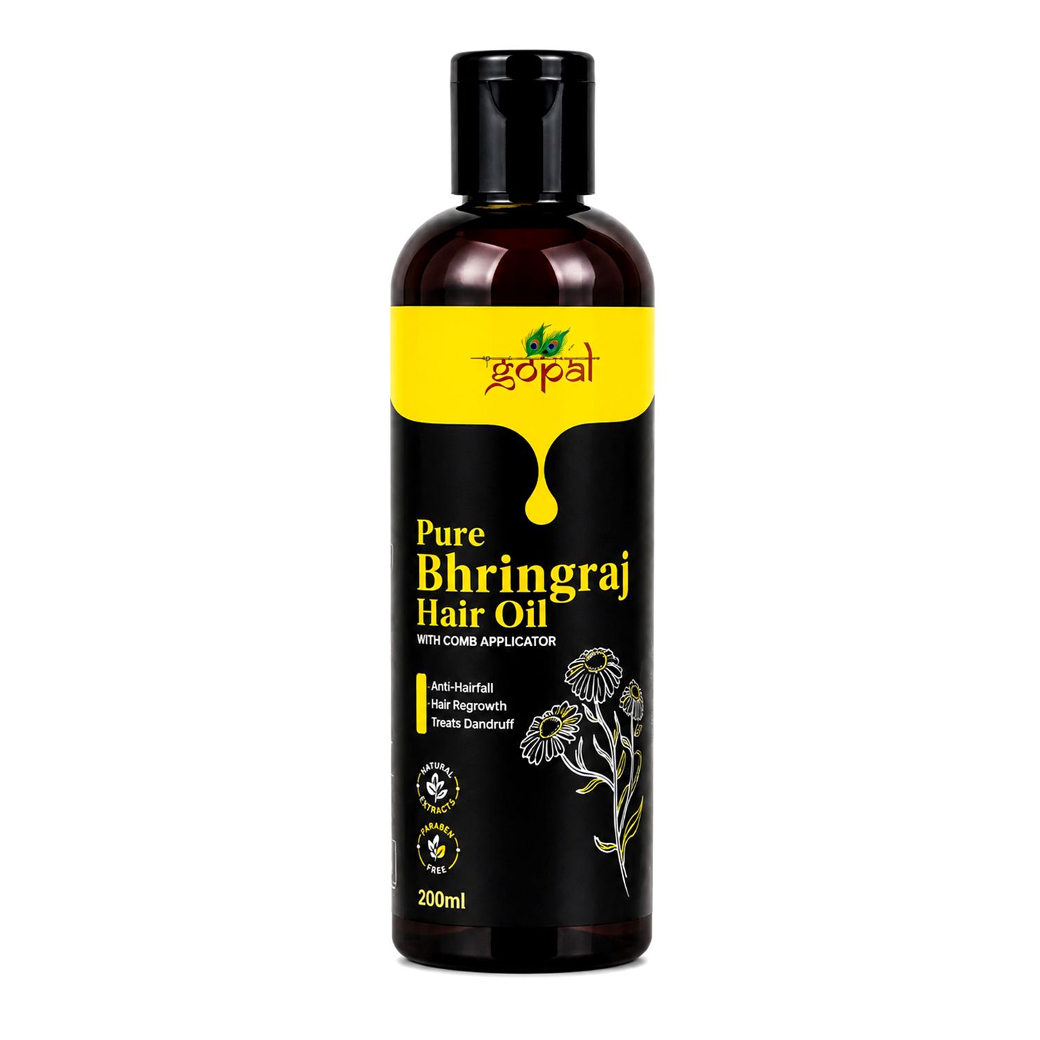 RamGopal Ayurveda Pure Bhringraj Hair Oil - 100% Natural, Ayurvedic Formula for Hair Growth, Strength & Dandruff Control with Bhringraj Plant, Amla, & Neem, 200ml