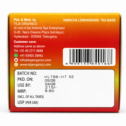 Hibiscus Lemongrass Tea Bags 25 Nos  | Helps to lower cholesterol | Supports Heart Health | Helps to improves metabolism & Digestion |  Natural Detox
