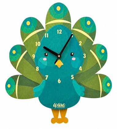 LOLAC Maya Peacock Wooden Pendulum Wall Clock for Kids, 5+ Years