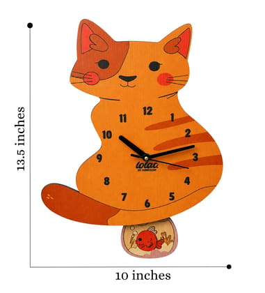 LOLAC Mimi Cat Wooden Pendulum Wall Clock for Kids, 5+ Years