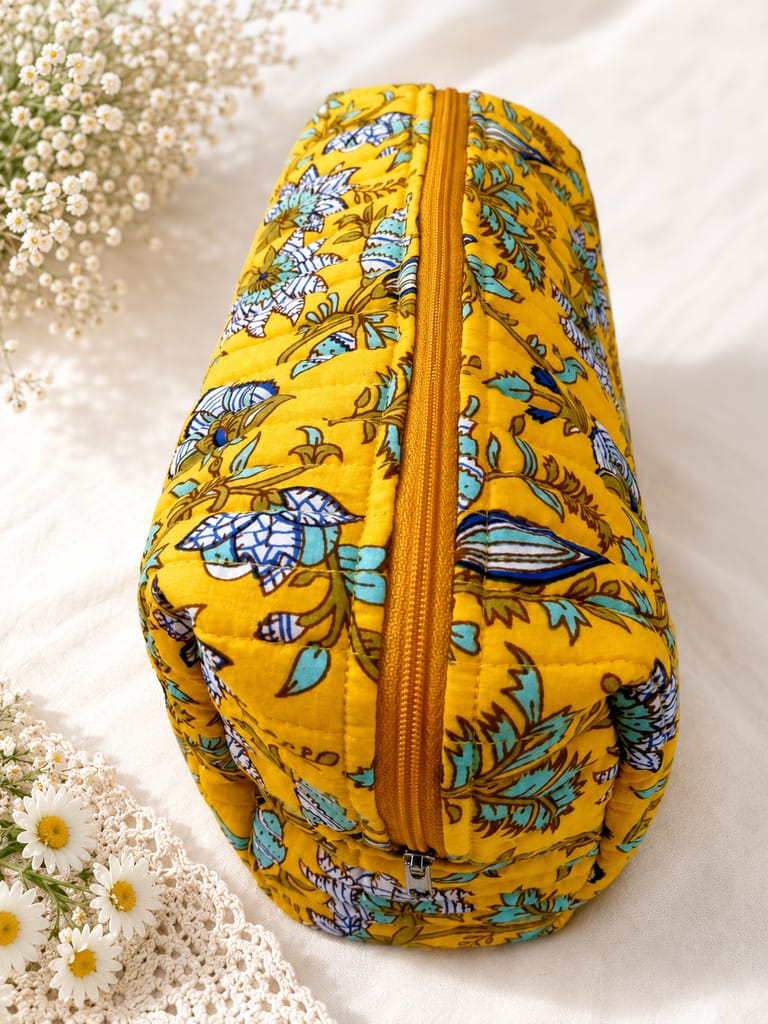 Floral Quilted Cosmetic Bag - (Floral-PZ)