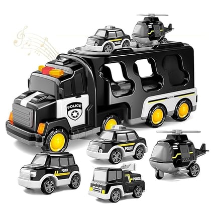 Kidology 5-in-1 Police Carrier Truck Toy for Kids 3-7 Years | LED Lights & Siren Sound
