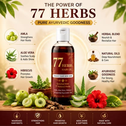Ayurvedic Hair Oil with 77 Herbs | Hair Growth Oil for Hair Fall Control | Herbal Hair Regrowth Oil for Men & Women 100ml Pack of 1