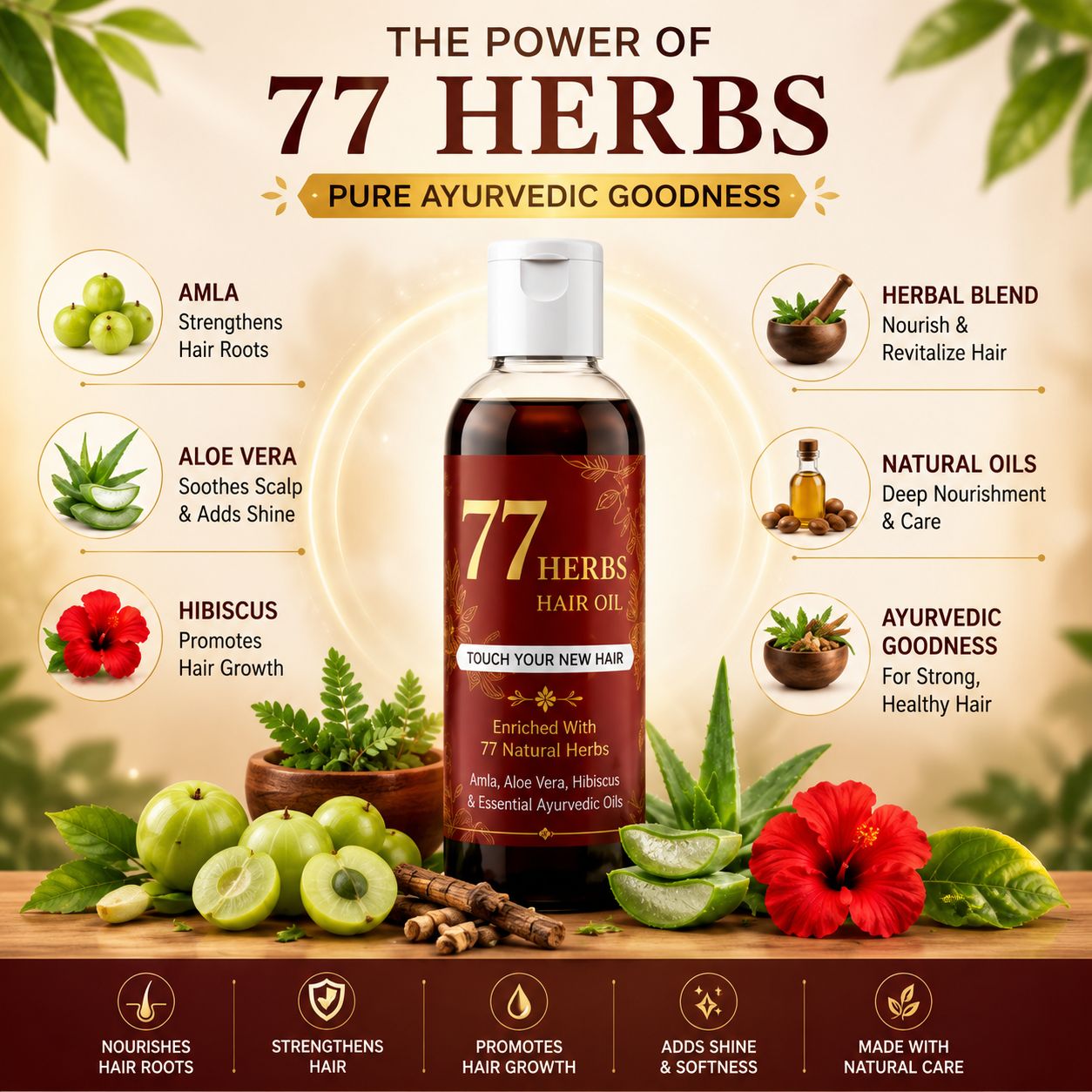 Ayurvedic Hair Oil with 77 Herbs | Hair Growth Oil for Hair Fall Control | Herbal Hair Regrowth Oil for Men & Women 100ml Pack of 1