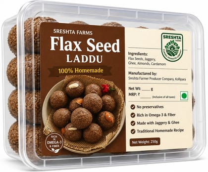 Sreshta Farms Flax Seed Laddu 250g | Traditional Indian Sweet | Flax Seeds & Jaggery Laddu