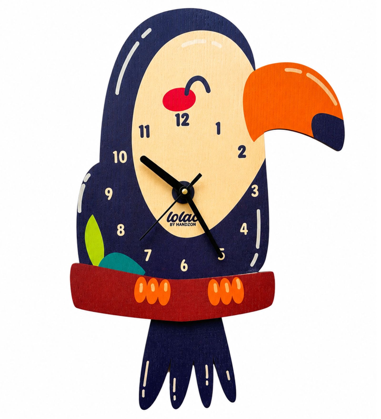 LOLAC Rio Toucan Wooden Pendulum Wall Clock for Kids, 5+ Years