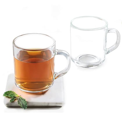 Borosil 240ml 2pc Latte Tea/Coffee Mug Set | Borosilicate Tuff Glass Made in India Cup Set for Chai, Green Tea, Coffee, Milk | Microwave Safe, Scratch Resistance, Lightweight | Transparent