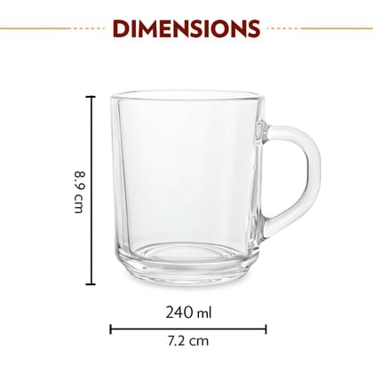 Borosil 240ml 2pc Latte Tea/Coffee Mug Set | Borosilicate Tuff Glass Made in India Cup Set for Chai, Green Tea, Coffee, Milk | Microwave Safe, Scratch Resistance, Lightweight | Transparent