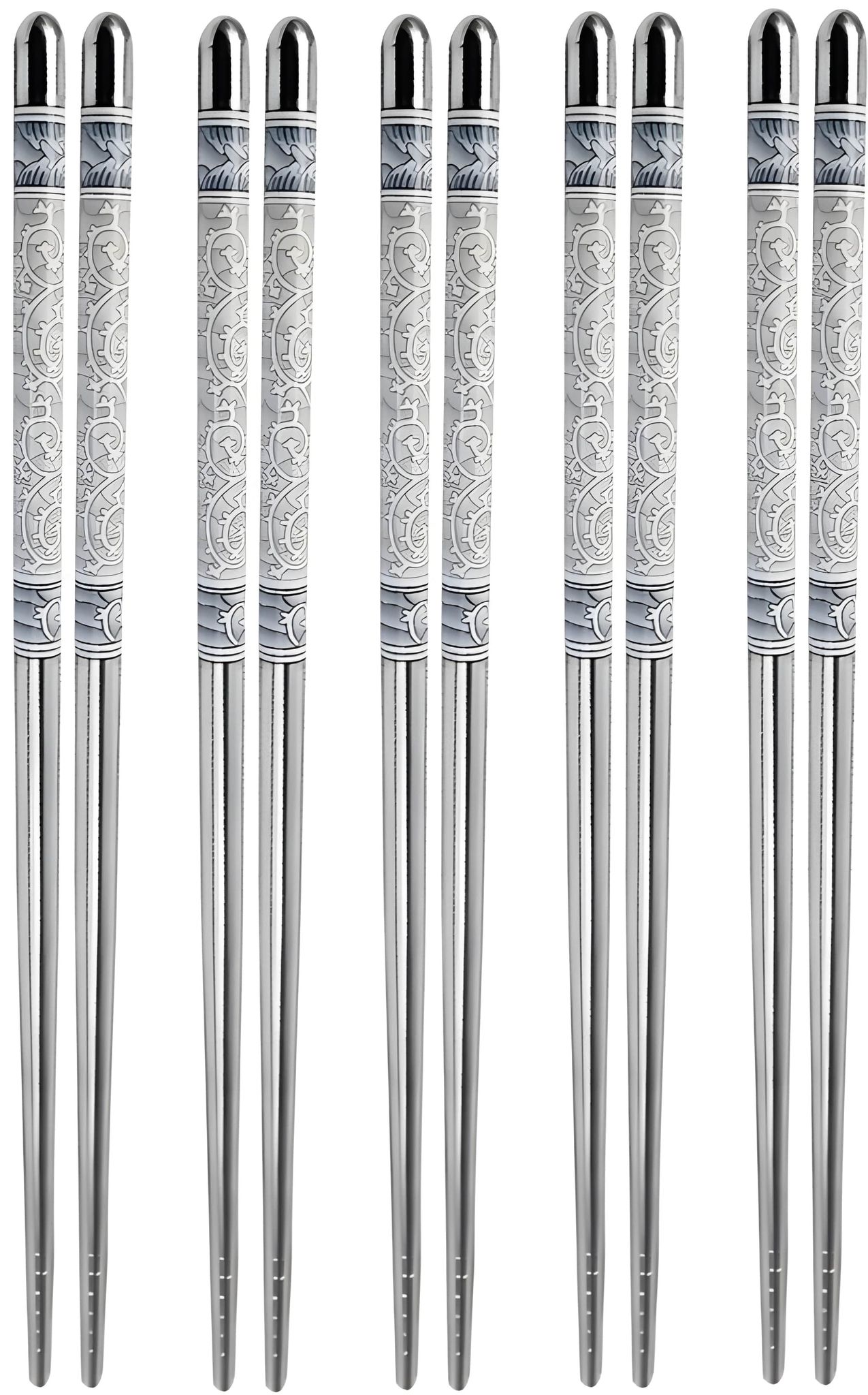 Heavy Metal Stainless Steel Chopsticks Set of 5 Pairs | Reusable Metal Chop Sticks | Lightweight & Easy Grip Dining Utensils for Noodles, Sushi, Rice, Snacks & Asian Food | Dishwasher Safe (Original)