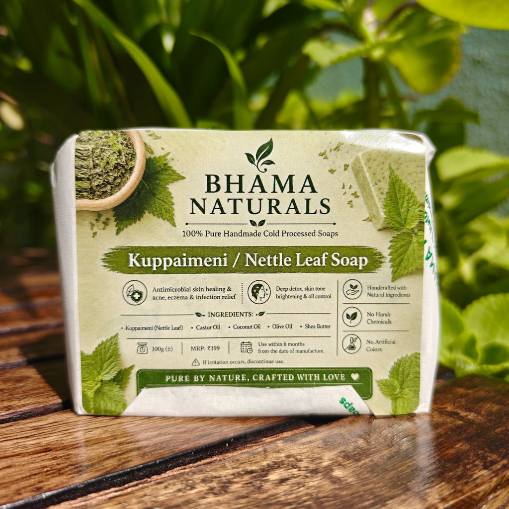 Bhama Naturals Kuppinataku (Kuppaimeni / Nettle Leaf) Cold Processed Handmade Soap with Shea Butter