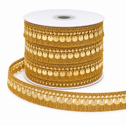 Golden Sequin & Fringe Tassel Sewing Lace Border, 9 Meters x 2.5cm
