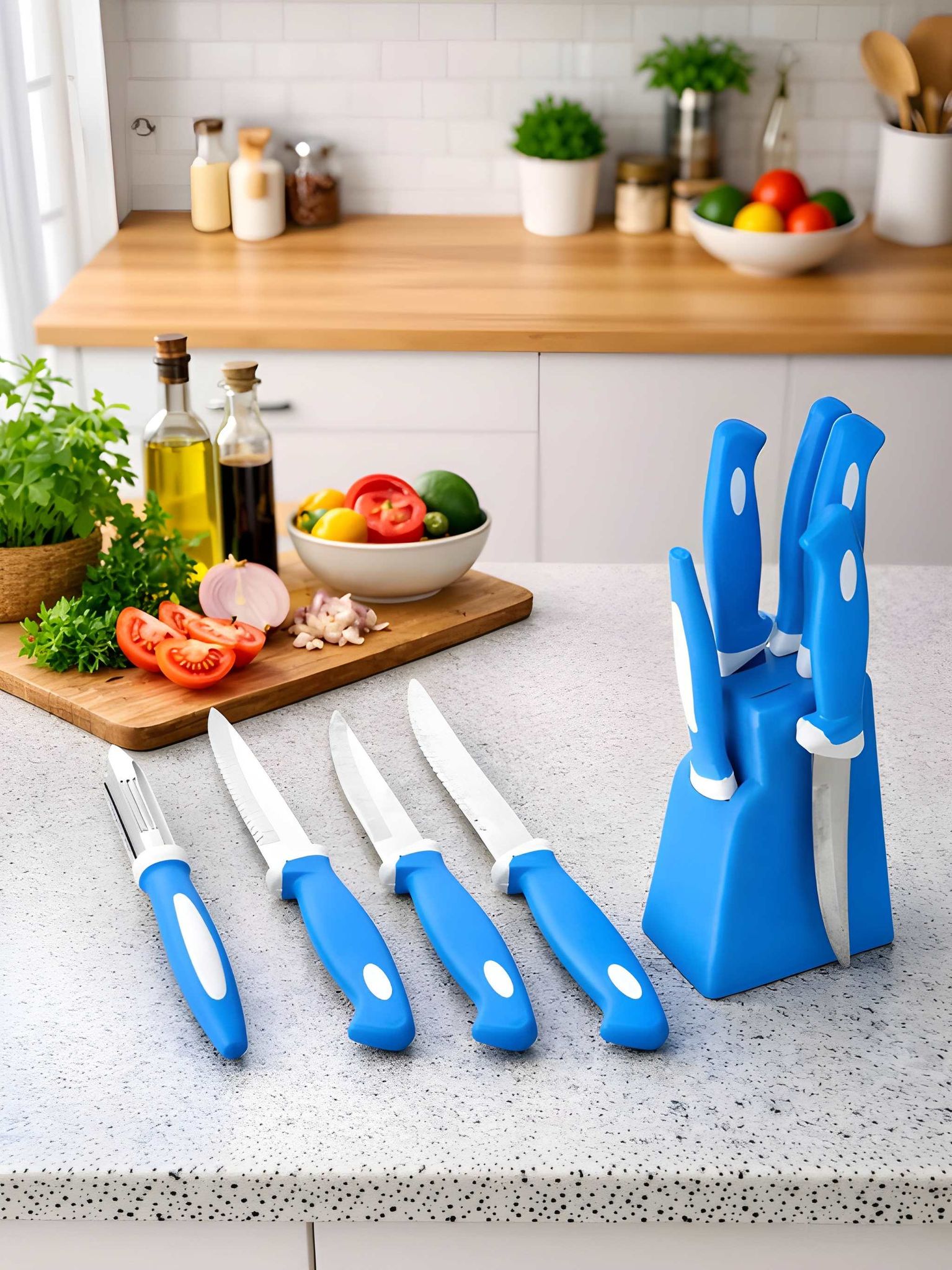 Heavy Duty Kitchen Knife Set with Stand | 4-Piece Stainless Steel Kitchen Knife Set with 1 Vegetable Peeler | ABS Plastic Knife Holder Stand | Multipurpose Cutting Tools for Vegetable, Fruit & Kitchen Use (Original)
