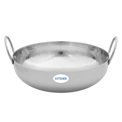 Stainless Steel 4 Liter Kadhai with Sturdy Handle, Heavy Bottom Hammered Kadai for Even Heat, Ideal for Deep Frying & Daily Cooking, Rust-Resistant & Durable (4L, Handle)