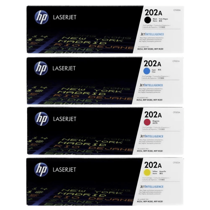 HP 202A CMYK Toner Cartridge Set | Black Cyan Magenta Yellow | Compatible with HP Color LaserJet Pro M254dw, M254nw, M281fdn, M281fdw
