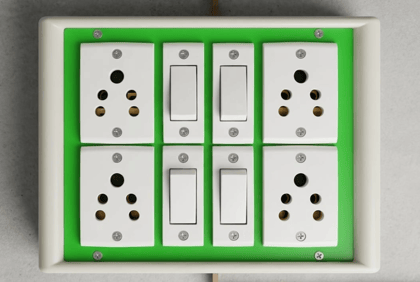 Electrical Switch Board with 4 Sockets and 4 Switches Heavy Duty Wall-Mount for Home, Office, and Commercial Use Fire Resistant,Plugs | (10 FT)