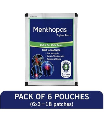 Menthopas Muscle and Joint Pain Relief Patches Knee Back Shoulder Elbow Heel Menstrual Periods 18 Patches Pack Of 6
