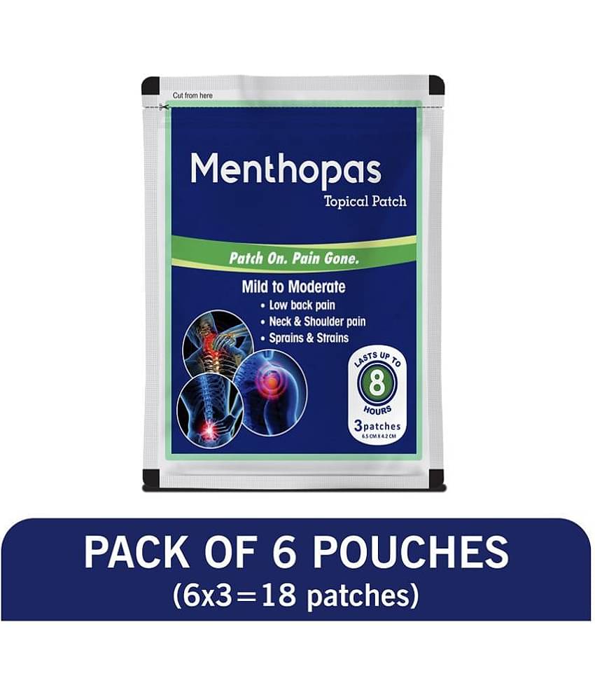 Menthopas Muscle and Joint Pain Relief Patches Knee Back Shoulder Elbow Heel Menstrual Periods 18 Patches Pack Of 6