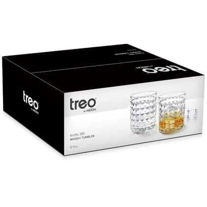 Treo by Milton Knitts 380 Whisky Glass Tumbler, Set of 6, 380 ml Each, Transparent