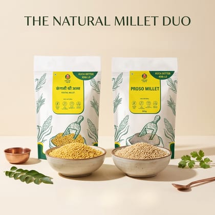 Millet Yard Millets 1 kg Natural Grains Combo Pack of 2 |  Proso 500g, foxtail millet 500g | Nutrient Powerhouse, High Protein & 100% More Fibre Mixed Millet (1 kg, Pack of 2)