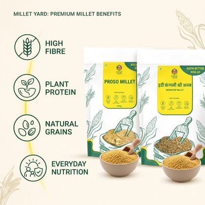 Millet Yard Millets 1 kg Natural Grains Combo Pack of 2 |  Proso 500g, Browntop millet 500g | Nutrient Powerhouse, High Protein & 100% More Fibre Mixed Millet (1 kg, Pack of 2)