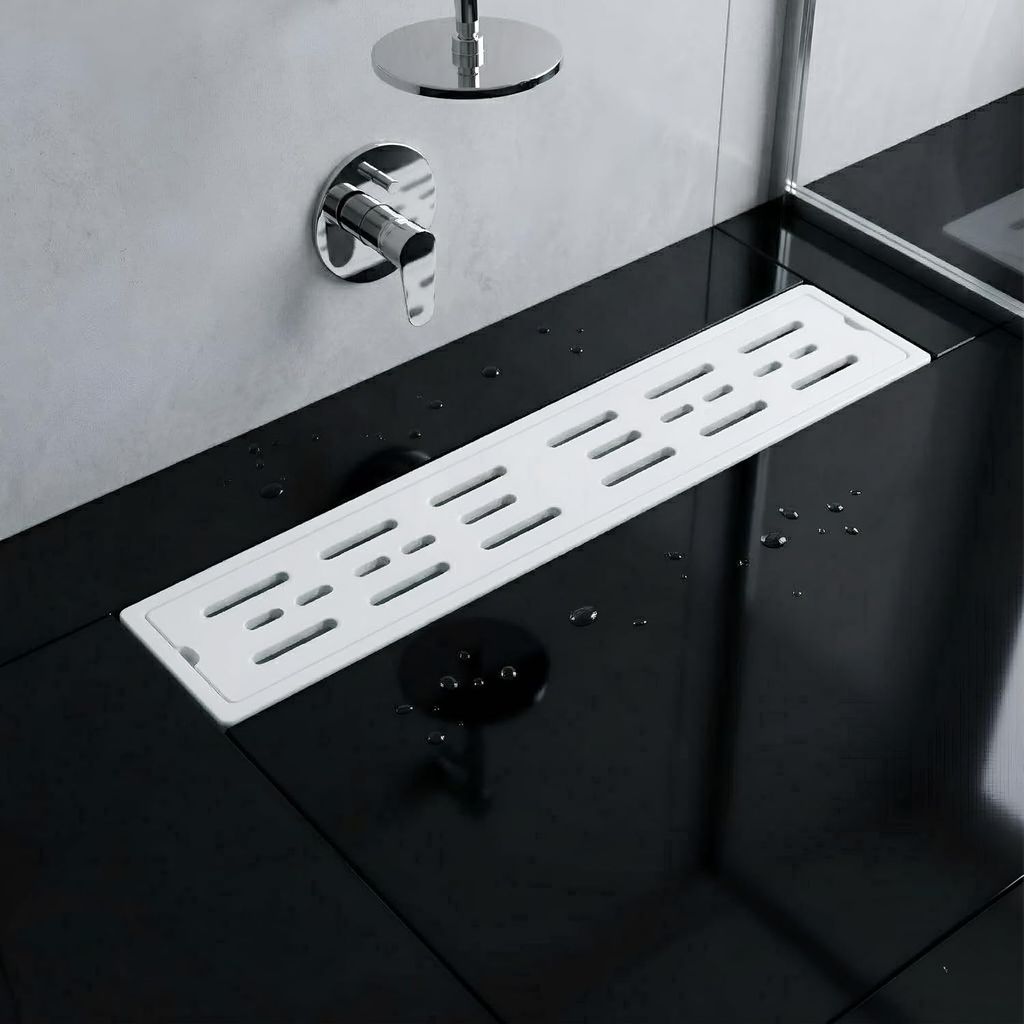 Ceramic (24 x 4 Inches) Melamine Shower Channel Floor Drain White Glossy Finish (RW-220)