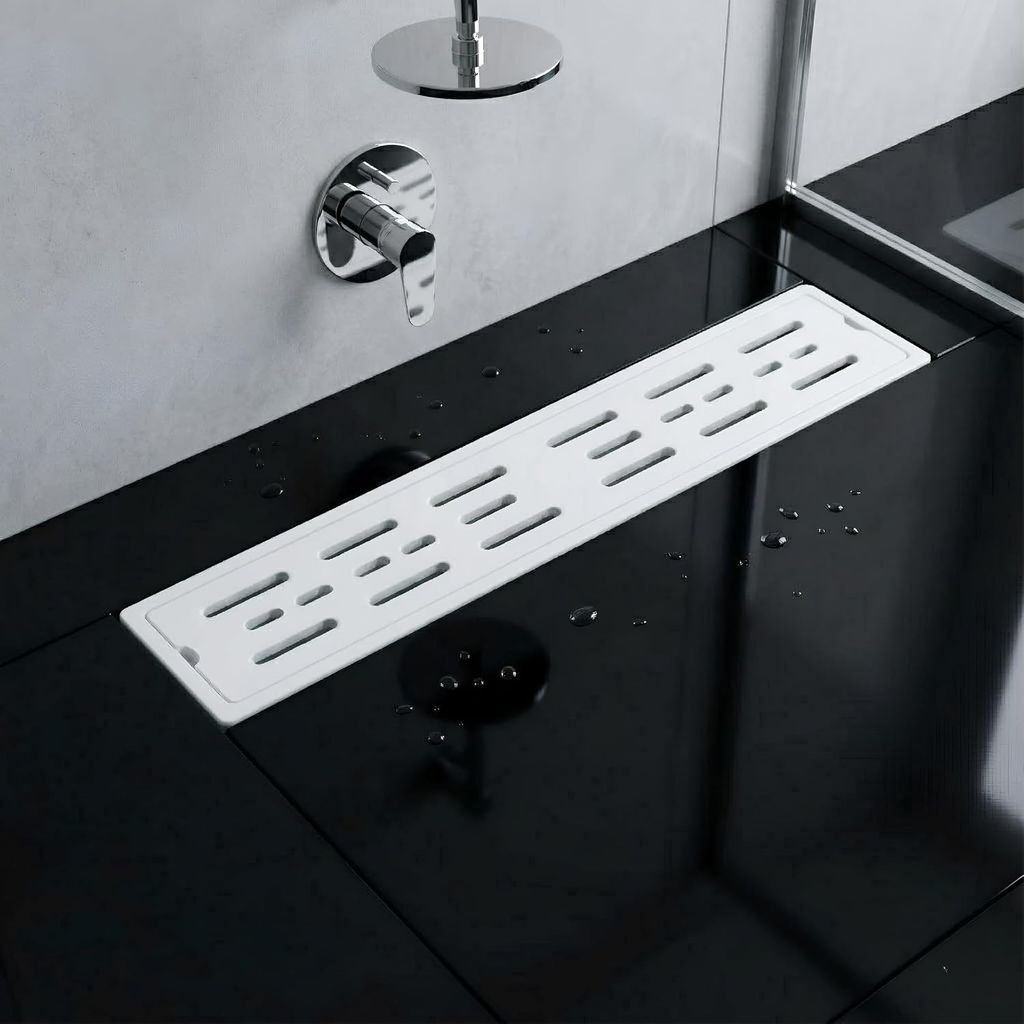 Ceramic (18 x 4 Inches) Melamine Shower Channel Floor Drain White Glossy Finish (RW-219)