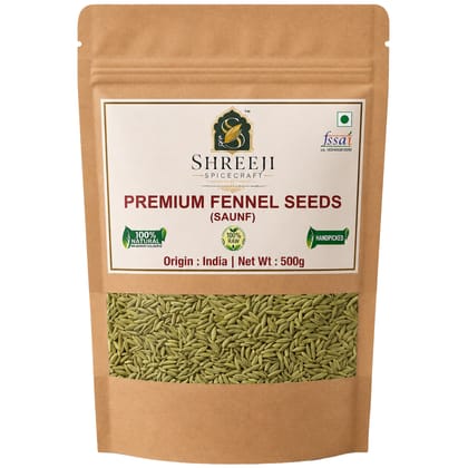Shreeji Spicecraft Fennel Seeds Whole Saunf Pouch Natural Raw Handpicked Aromatic Spices for Cooking Mouth Freshener