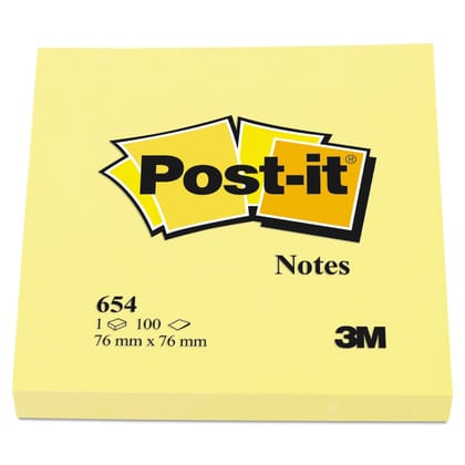 3M Post-It Notes, Original Pads, 3 X 3 Inches, 100 Sheets per Pad, 10-Pack, Canary (MMM654YW)