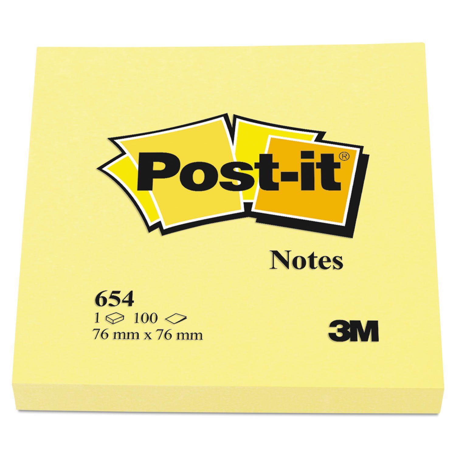 3M Post-It Notes, Original Pads, 3 X 3 Inches, 100 Sheets per Pad, 10-Pack, Canary (MMM654YW)