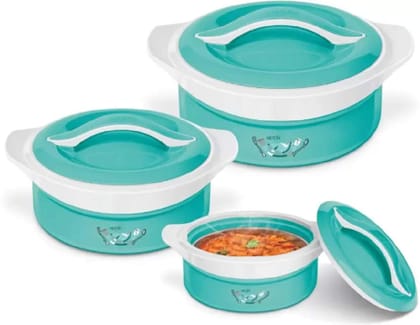 Milton Zenith Jr Gift Set Casserole, Set of 3, (500 ml, 1000 ml, 1500 ml), Green | Food Grade | Double Walled | Easy to Carry