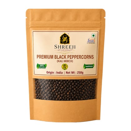 Shreeji Spicecraft Premium Whole Black Peppercorns Kali Mirch Raw Sabut Black Pepper for Cooking & Spice Grinder Standup Pouch Packaging